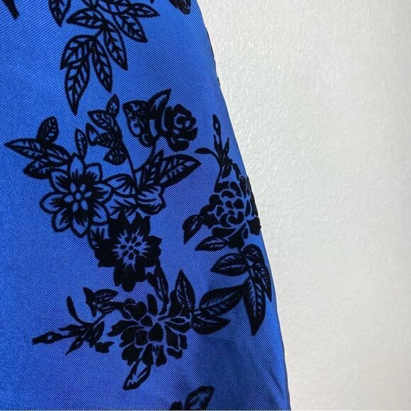 B. Darlin Blue & Black Floral Velvet Open Back A Line Dress - Picture 4 of 6